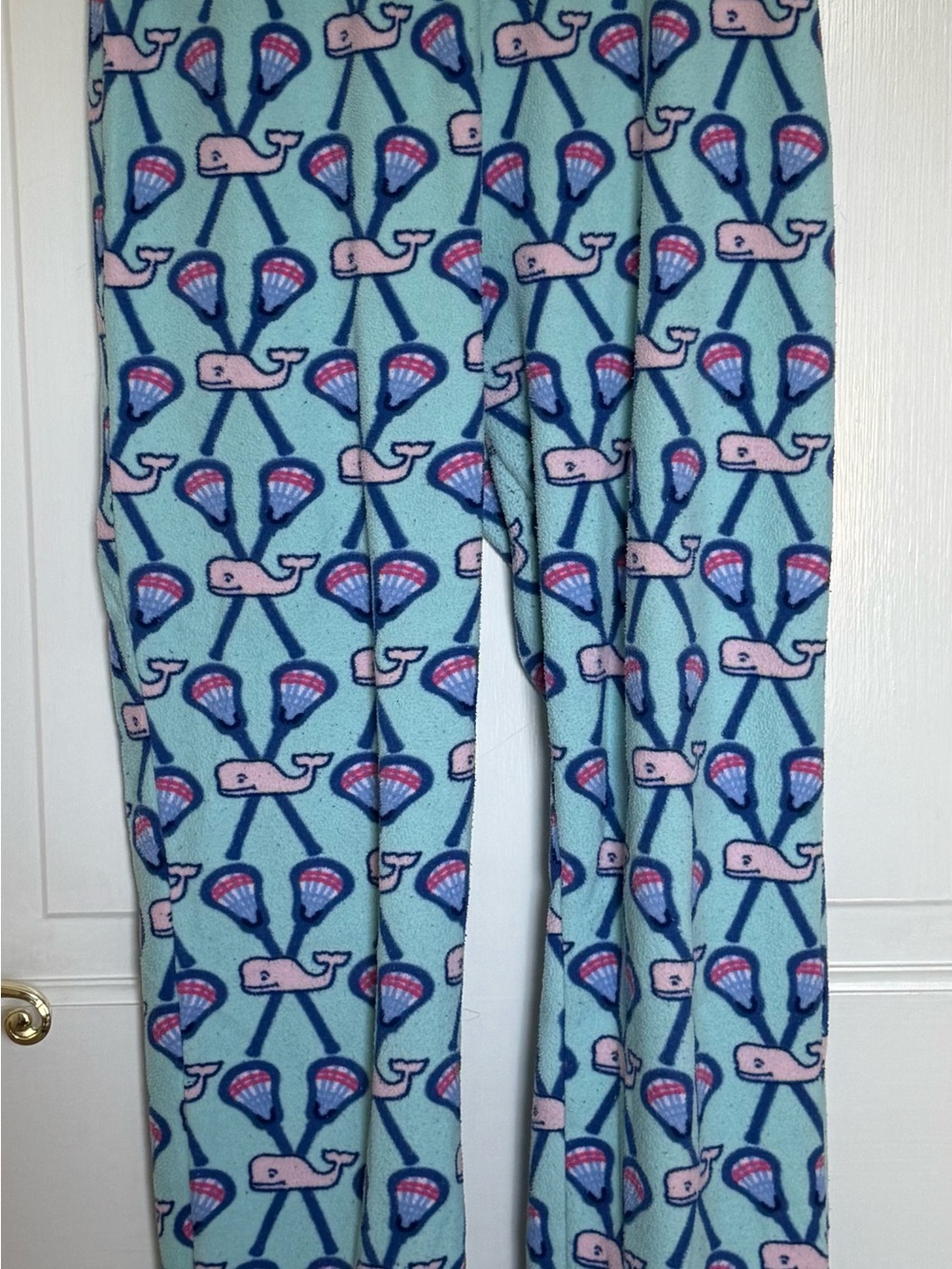 Vineyard Vines Whale & Lacrosse Print Fleece Pajama Pants Size L - Msmnts in pic